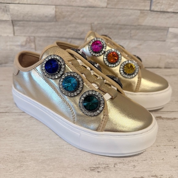 Kurt Geiger Shoes - Kurt Geiger Laney Gold Octavia Jewel Studded Embellished Platform Sneakers 36.5
